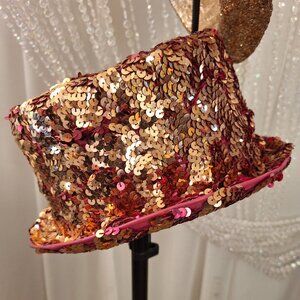 Vintage Pink & Gold Sequin w/ Pink Trim Tophat - Las Vegas Showgirl Collection